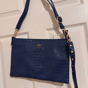 Elegant Navy Blue Croc-Embossed Shoulder Bag